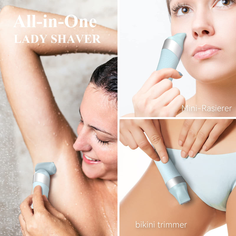 [Australia] - Unibono All-in-one women's razor electric kit, lady shaver electric with LED light for intimate area, bikini razor wet and dry, light blue 