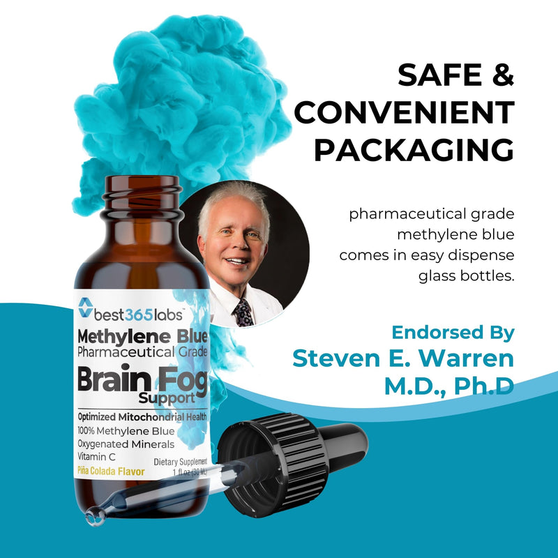 Methylene Blue Pharmaceutical Grade, USP Grade, Third-Party Tested with Vitamin C - Memory Booster - Improves Cognitive Function and Focus - Clear Thoughts and Reduced Fog - Liquid Supplement