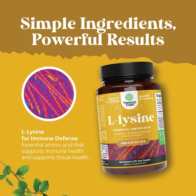 [Australia] - L Lysine 1000mg Free Form - High Strength L-Lysine Supplement for Eye Health Lip Care Collagen Synthesis and Immune Support - Essential Amino Acid Vegan Non-GMO 1000mg per Serving - 100 Tablets 100 Count (Pack of 1) 