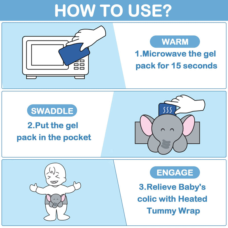 Baby Colic and Gas Relief - Heigoeost Heated Tummy Wrap for Newborns Belly Relief by Soothing Warmth, Baby Heating Pad Swaddling Belt Relief & Soothe Gas, Colic and Upset Stomach for Fussy Infants Elephant