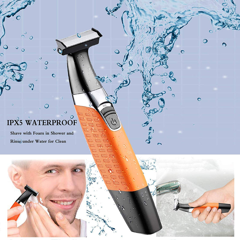 [Australia] - Electric Razor, Beard Trimmer Men, Waterproof Beard Grooming,Cordless USB Rechargeable Body Groomer and Hair Remover for Eyebrow, Beard Facial& Body Hair for Men and Women Orange 