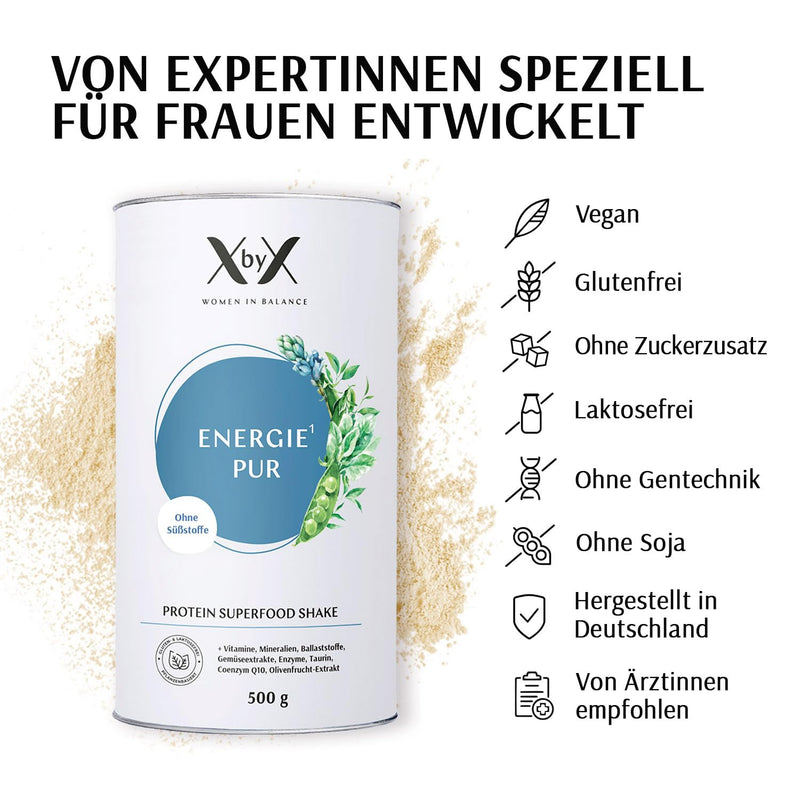 [Australia] - XbyX Energy Pure 500 g | 16 servings | Vegan superfood protein powder for shakes without sweeteners | Tasteless protein powder with essential amino acids & vitamins | From Germany Pure (without sweeteners) 500 g (pack of 1) 