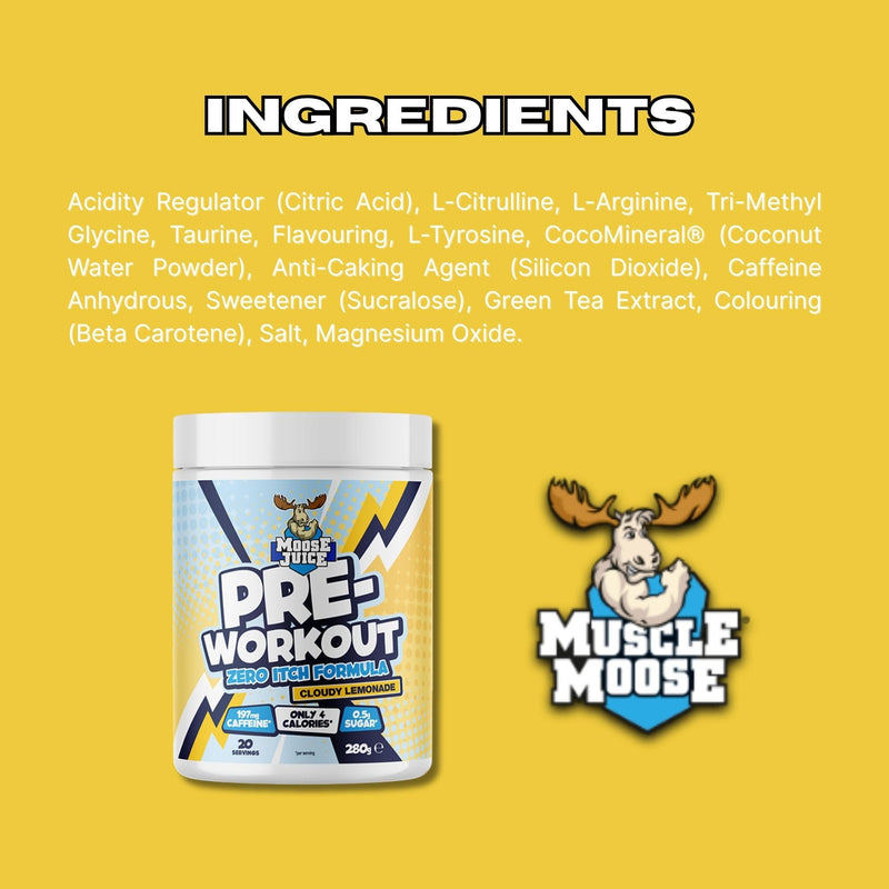 Muscle Moose Pre-Workout Zero Itch 280g - Cloudy Lemonade
