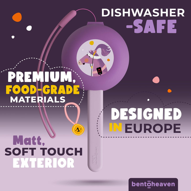 [Australia] - Bentoheaven Kids Travel Utensils with Case, Food-Grade Stainless Steel & BPA-Free Plastic, Travel Cutlery Set, Dishwasher Safe Fork, Spoon & Case, Reusable Flatware, Silverware for Kids (Horse) Mauve 