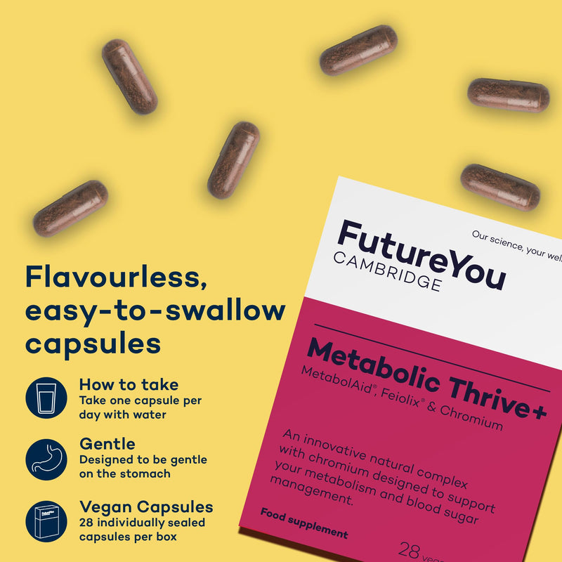 FutureYou Cambridge Metabolic Thrive – Metabolism & Blood Sugar Support with MetabolAid, Feiolix Feijoa Fruit & Chromium – Vegan, 28 Capsules