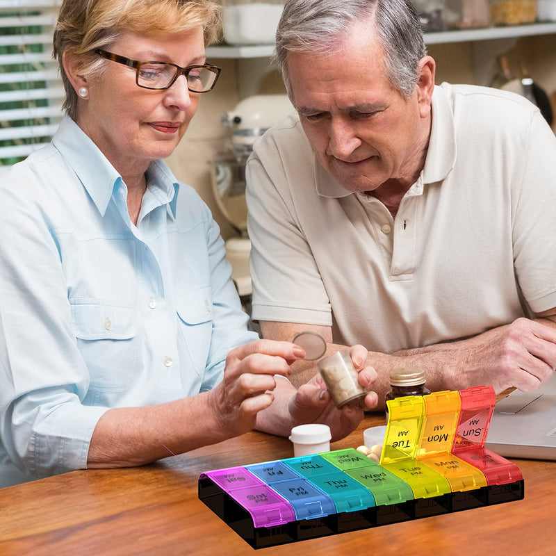 [Australia] - Extra Large Pill Organizer 2 Times a Day, Weekly XL AM PM Pill Case, 7 Day Pill Box Twice a Day, Oversized Daily Medicine Organizer for Vitamins, Big Pill Container, Medication Dispenser (Rainbow) Rainbow 