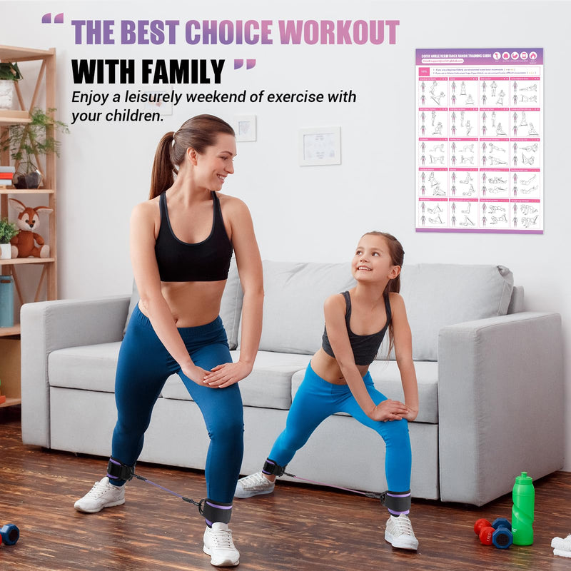 [Australia] - Ankle Resistance Bands with Cuffs, Ankle Bands for Working Out, Ankle Band Cuff for Kickbacks Hip, Leg Glute Exercise Equipment with Training Poster, Resistance Band with Ankle Cuffs for Women Purple 