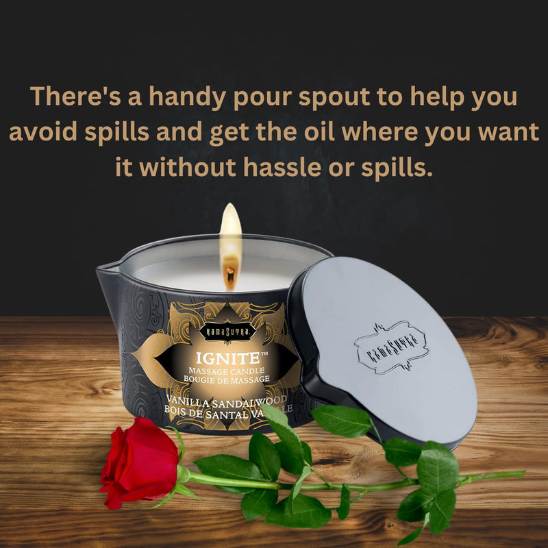 [Australia] - KAMA SUTRA Ignite Massage Candle - Coconut Oil and Soy Based - Vanilla Sandalwood, 6 oz/170 Melts into Warm Massage Oil - Sensual Massage Candle, Pour Spout Massage Candle 