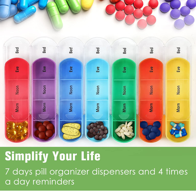 FINPAC Weekly Pill Organizers 4 Times A Day, Slide Open PU Leather Case | Travel Pill Vitamin Medicine Reminder and Planner with Name Card for Morning Afternoon Evening Bedtime, Blooming Hibiscus