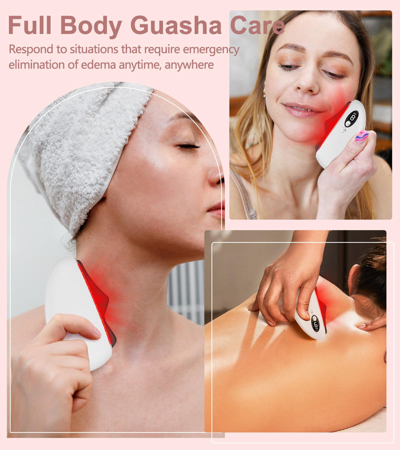 Gua Sha Facial Tool, Electric Black Obsidian Guasha Tool for Face, Chin, Neck, Body, Heated Vibrating Massage Gua Sha Stone for Face Sculpting Bright White