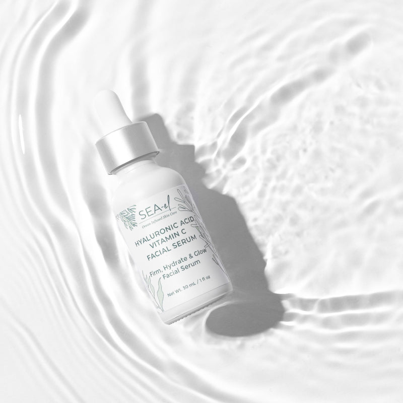 Sea-el Hyaluronic Acid & Vitamin C Facial Serum Drops Firming Hydration & Glow Anti Aging Face Moisturizer - Daily Wrinkle Diminishing Skin Care for Women & Men, Vegan - 1 Fl Oz