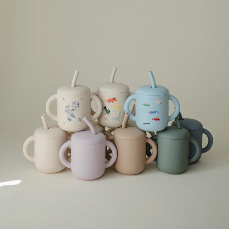[Australia] - mushie 100% Silicone Training Cup & Straw for Toddlers | 6 Months+ (Cambridge Blue) Cambridge Blue 