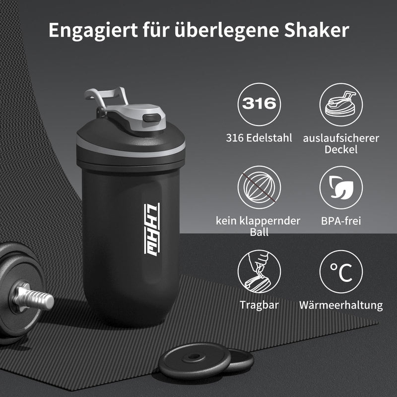 [Australia] - LHHW Protein Shaker stainless steel 500ml - no mixing ball required keep cold leak-proof BPA free protein shaker protein shake Force Black 