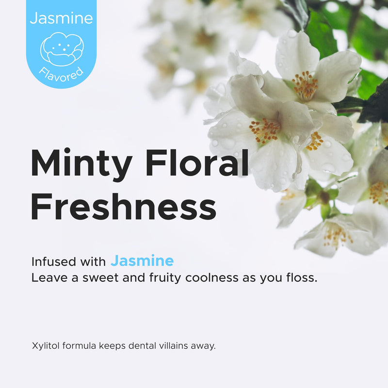 [Australia] - Piico Xylitol Floss Picks, 100 Count - Unbreakable, Shred-Resistant, Resealable, Unique Flavored Dental Flossers for Adults, Portable (Jasmine) Jasmine 