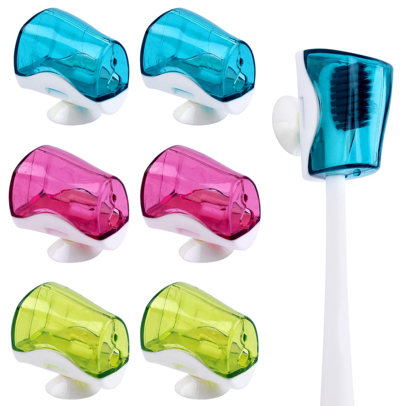 [Australia] - AUEAR, 6 Pack Toothbrush Holder with Suction Cup Toothbrushed Head Covers Caps Protector Case Box for Bathroom Wall Mirror Home Outdoor Travel 2*red/2*blue/2*green 
