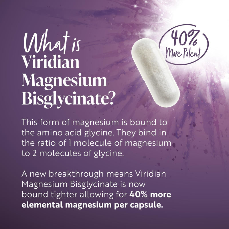 Viridian - High Potency Magnesium Bisglycinate - 120 Capsules – 200mg Per 2 Capsules – High Bioavailability Formula – Vegan Food Supplement with 100% Active Ingredients 120 count (Pack of 1)
