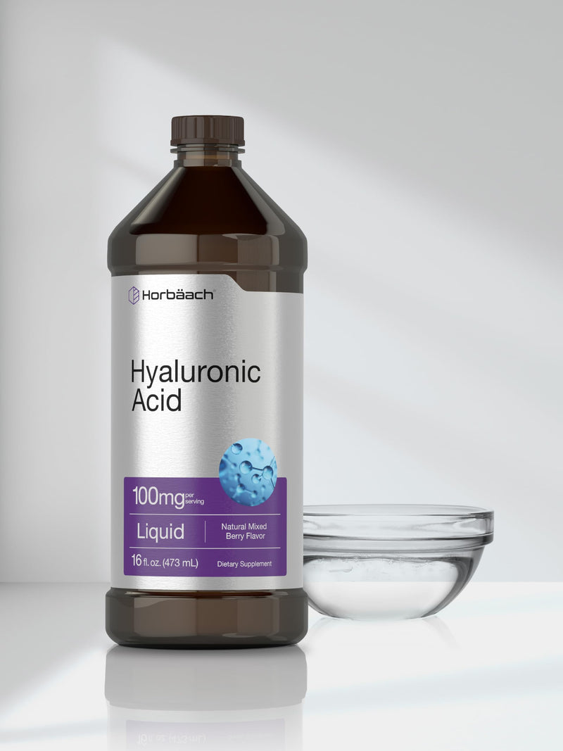 Horbäach Liquid Hyaluronic Acid Supplement | 100 mg | 16 oz | Mixed Berry Flavor | Non-GMO and Gluten Free Formula