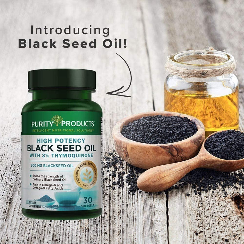 [Australia] - High Potency Black Seed Oil - Double Strength + Cold Pressed - 3% Thymoquinone - 500 mg Black Cumin Seed Oil - Omega 6 + 9 Essential Fatty Acids - Easy to Swallow, Just One Per Day - 30 Mini Softgels 