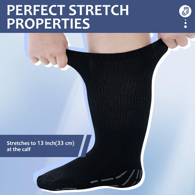 [Australia] - Extra Width Socks for Swollen Feet-2 Pairs Super Wide Diabetic Socks for Women Men,Diabetic Non Slip Hospital Socks Black 