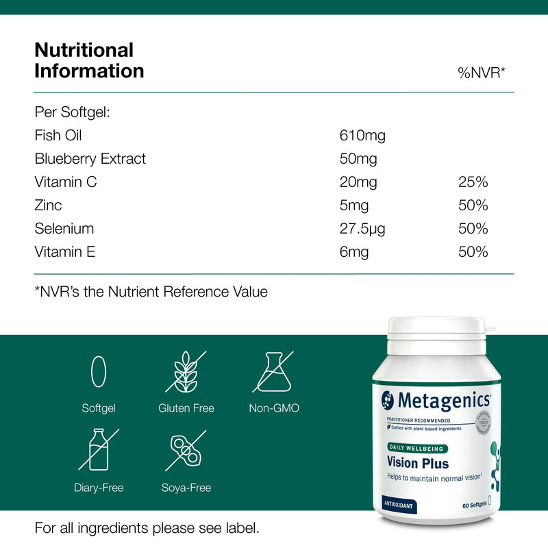 Metagenics Vision Plus - Vitamin & Mineral Complex with DHA, Carotenoids, and Antioxidants for Eye Health - 60 Capsules