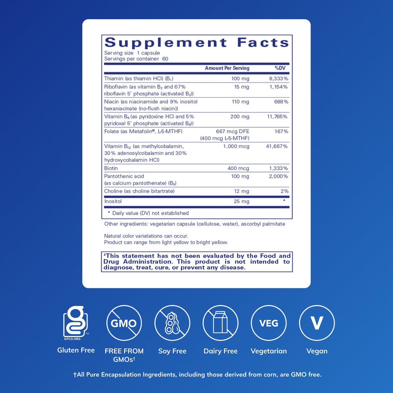 Pure Encapsulations B6 Complex, 60 Capsules | Supports Nervous System and Brain Health*, Includes B Vitamins, Contains Enriched Vitamin B6, Non-GMO and Gluten-Free 60 Count (Pack of 1)
