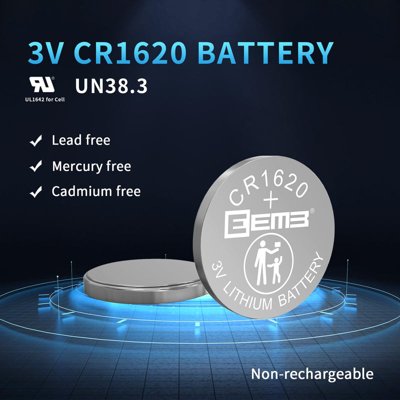 [Australia] - EEMB CR1620 Battery 5 Pack CR1620 3V Lithium Battery Button Coin Cell Batteries 1620 Battery 70mAh ECR1620, DL1620 for Watch, Key Fob, Calculator, Mobile Game, Toys 