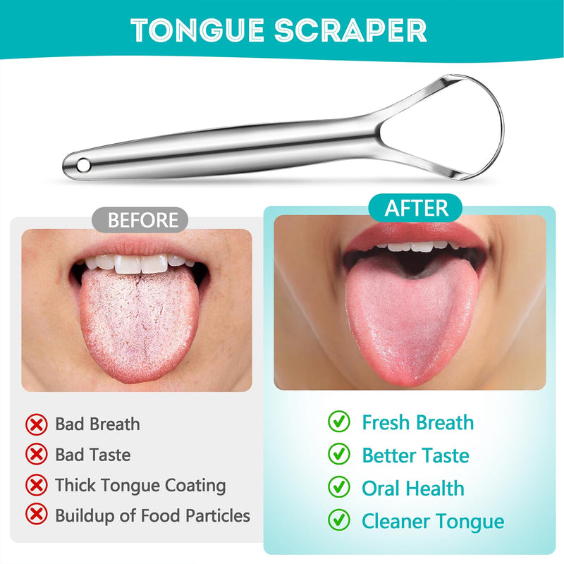 [Australia] - EZ COZY 2 Pack Tongue Scraper for Adults, Reduce Bad Breath, Tongue Cleaner with Travel Case, Stainless Steel Tongue Scrapers, Tongue Brush, Tongue Scrubber for Oral Care & Hygiene Spoon-Shape 