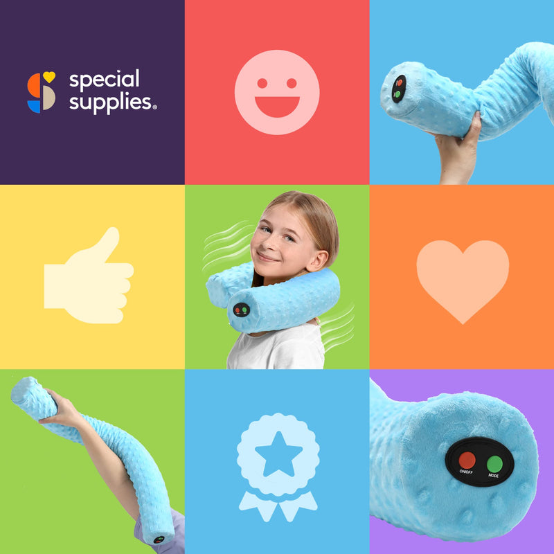 [Australia] - Special Supplies Sensory Vibrating Neck Pillow for Kids and Adults Plush Velvet Soft Cover with Textured Therapy Stimulation, Mind and Body Calming Relaxation - Blue 
