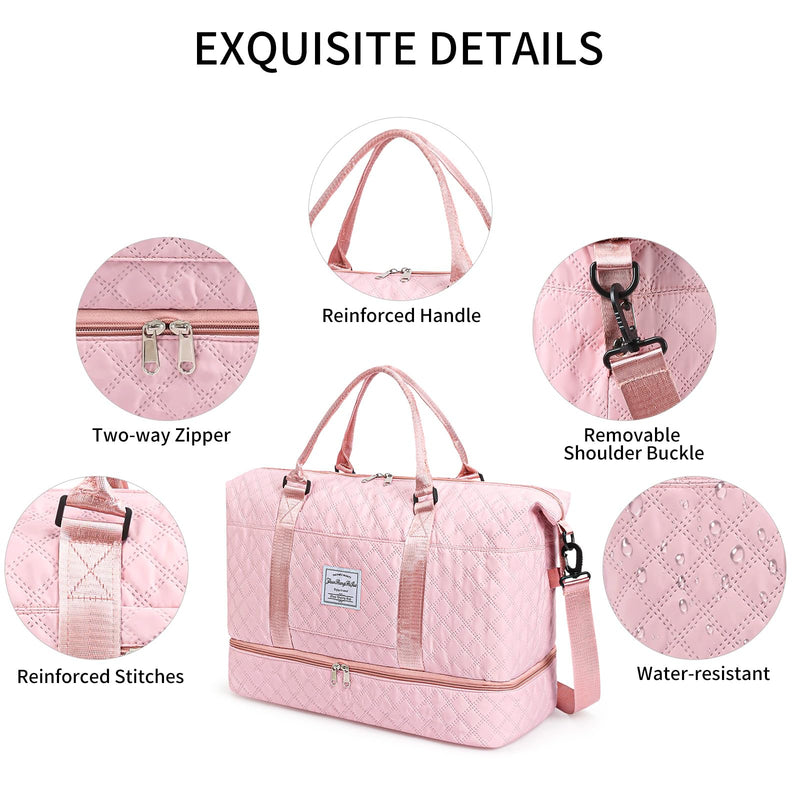 Travel Duffle Bag for Women Weekender Bags with Shoe Compartment Overnight Carry On Gym Tote Bag with Toiletry Bag Pink
