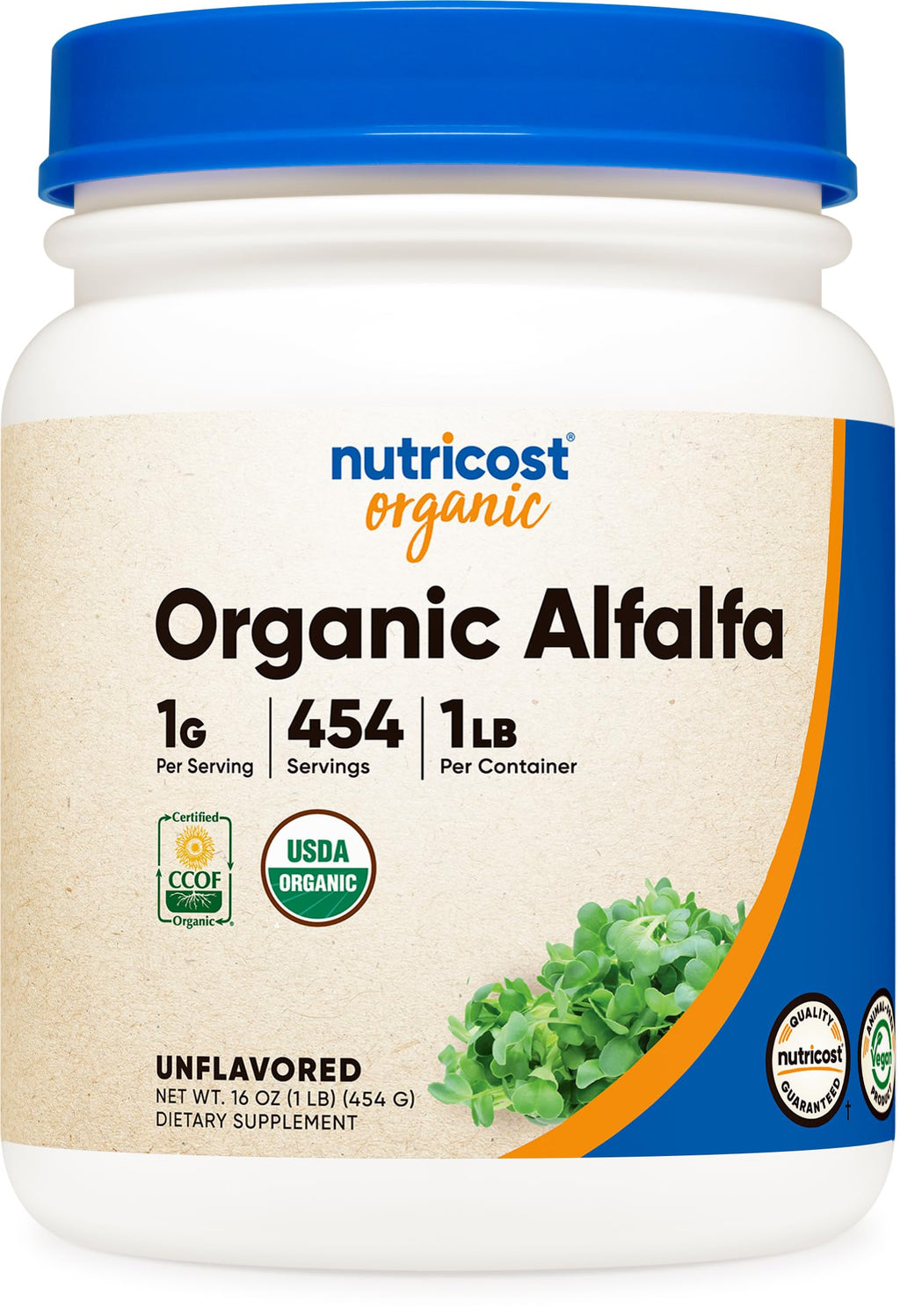 Nutricost Organic Alfalfa Powder 1LB - USDA Certified 100% Organic, Vegetarian, Non-GMO, Gluten Free Unflavored 1 Pound (Pack of 1)