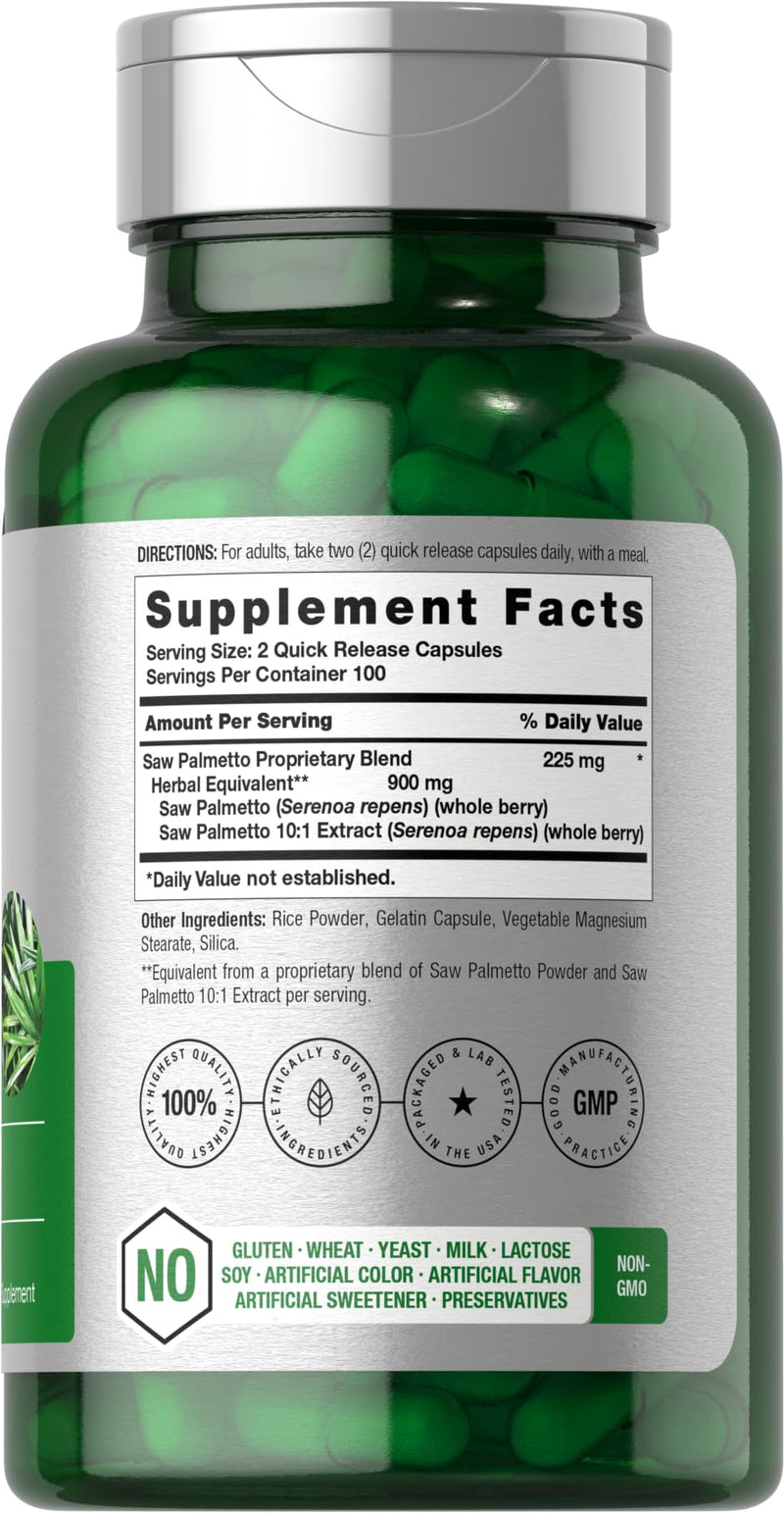 Horbaach Saw Palmetto Extract | 900mg | 200 Capsules | Non-GMO and Gluten Free Formula | Traditional Herb Supplement | from Saw Palmetto Berries Unflavored 200 Count (Pack of 1)