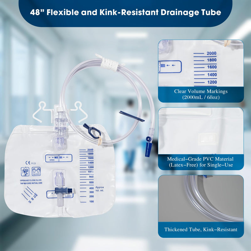 [Australia] - 2000mL Catheter Bags for Men and Women 3 Pack Professional Urinary Drainage Bags with Enhanced Anti-Reflux Drip Chamber, 48‚Äù Thickened Drainage Tube, Adjustable Clips & Hanging Hook 3-pack 2000 mL 