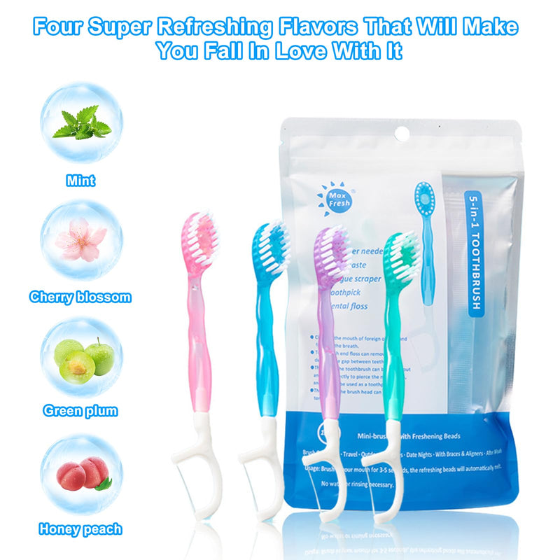 [Australia] - 5 in 1 Toothbrush & Floss, 26Pcs mini toothbrushes with Toothpaste, All in one Oral Care on The go, 5 in 1 mini Brush, Toothpaste and Floss, Disposable Travel Toothbrush Set (1) 