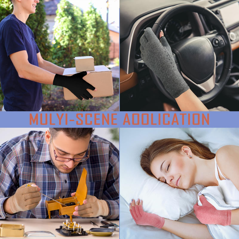 [Australia] - 6 Pairs Arthritis Compression Gloves for Women Men Fingerless Hand Compression Gloves for Typing, Driving and Work Medium 