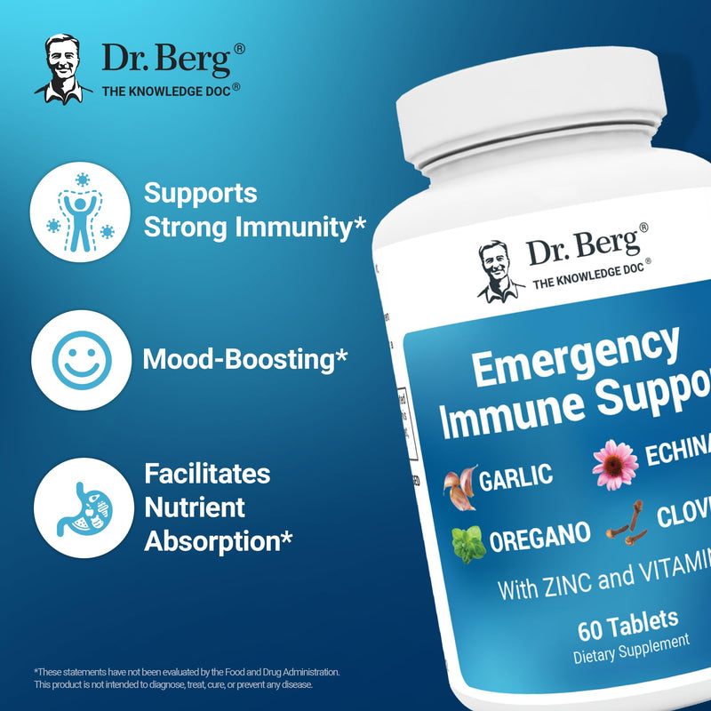 Dr. Berg Emergency Immune Support w/Echinacea - Potent Blend of Herbal Extracts (Warning: Strong Herbal Smells) - Immune Support Supplement Includes 2,000 IUs of Vitamin D & 10mg of Zinc - 60 Tablets With Trace Minerals
