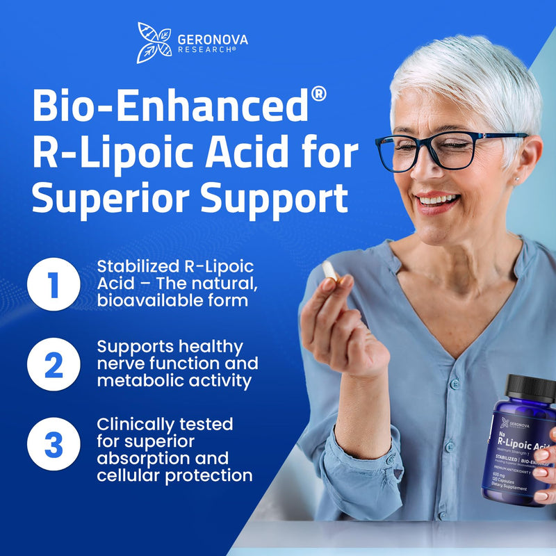 [Australia] - Bio-Enhanced R-Lipoic Acid, 600 mg Capsules - 2 Month Supply - Stabilized R Alpha Lipoic Acid with Enhanced Absorption - R Lipoic Acid Supplement - 120 Count 