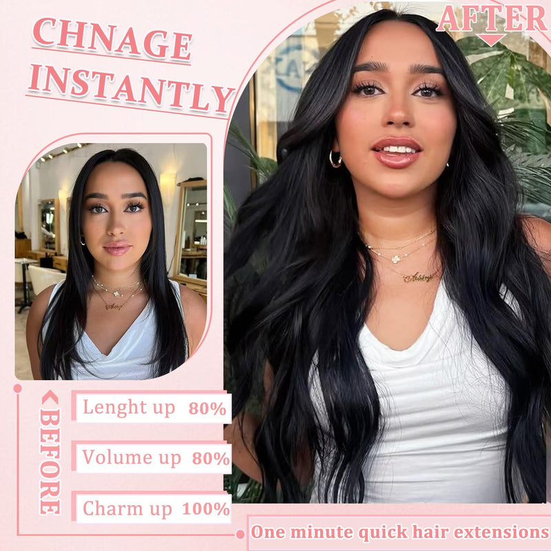 [Australia] - Clip in Hair Extensions Real Human Hair Clip in Extensions for Women Seamless Invisible Jet Black Natural Remy 100% Human Clips ins Extension 8pcs Double Weft 20 inch 3.7oz/105g 20 Inch-105g #1 Jet Black 