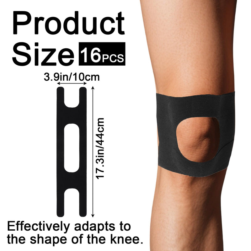 16pcs Patella Tendon Support Tape, Pre-Cut Kinesiology Tape Knee Strap Support Patch Stickers Protect Breathable Elastic Kinetic Muscle Strips Protector for Athletic Sports Running Basketball Tennis