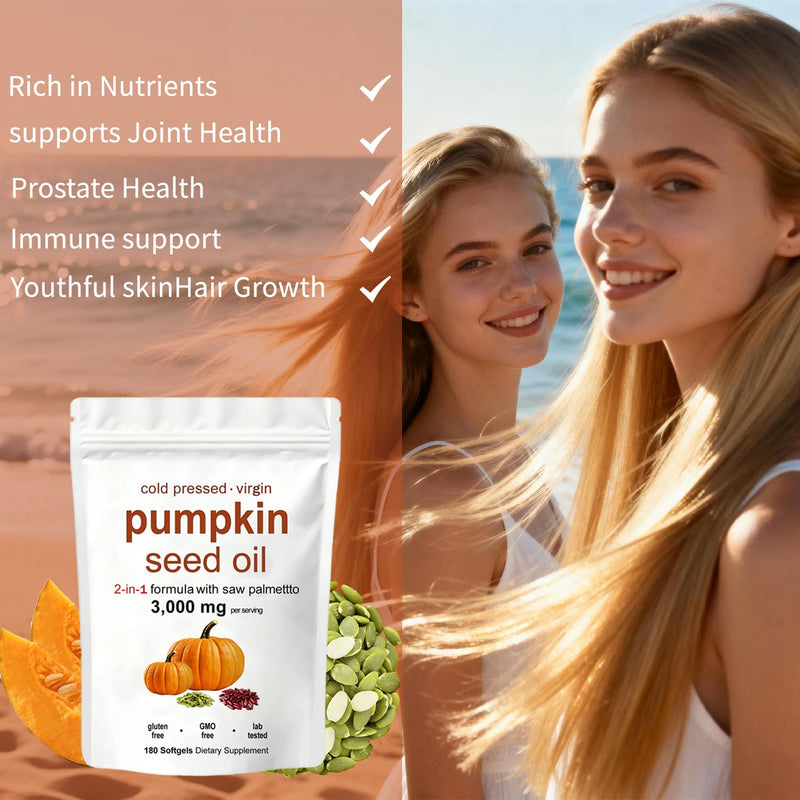 Pumpkin Seed Oil, Pumpkin Seed Oil Capsules | Cold Pressed - Good for Hair Health - Non-GMO | 180 pc / 1 Bag