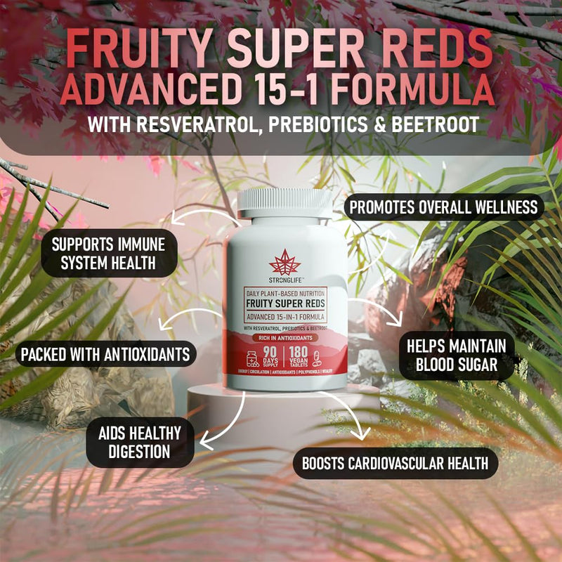 Super Reds Supplement Tablets – 9300mg per Serving – 180 Vegan Tablets – Red Superfood Blend with Beetroot, Acai, Blueberry & Pomegranate – Antioxidant Fruit Complex – 90 Day Supply