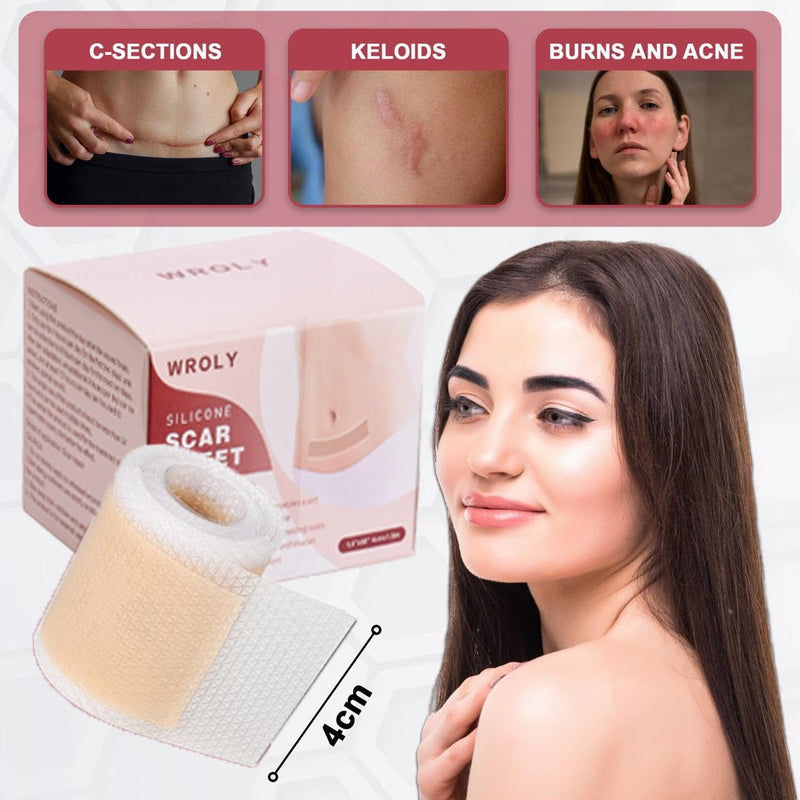 [Australia] - WROLY Silicone Scar Sheets, Keloid Scars Tape, Silicone Scar Tape for Surgical Scars, Keloid Bump Removal, C-Section Silicone Scar Removal Strips for Surgical, Tummy Tuck (1.5M) 1.5M 
