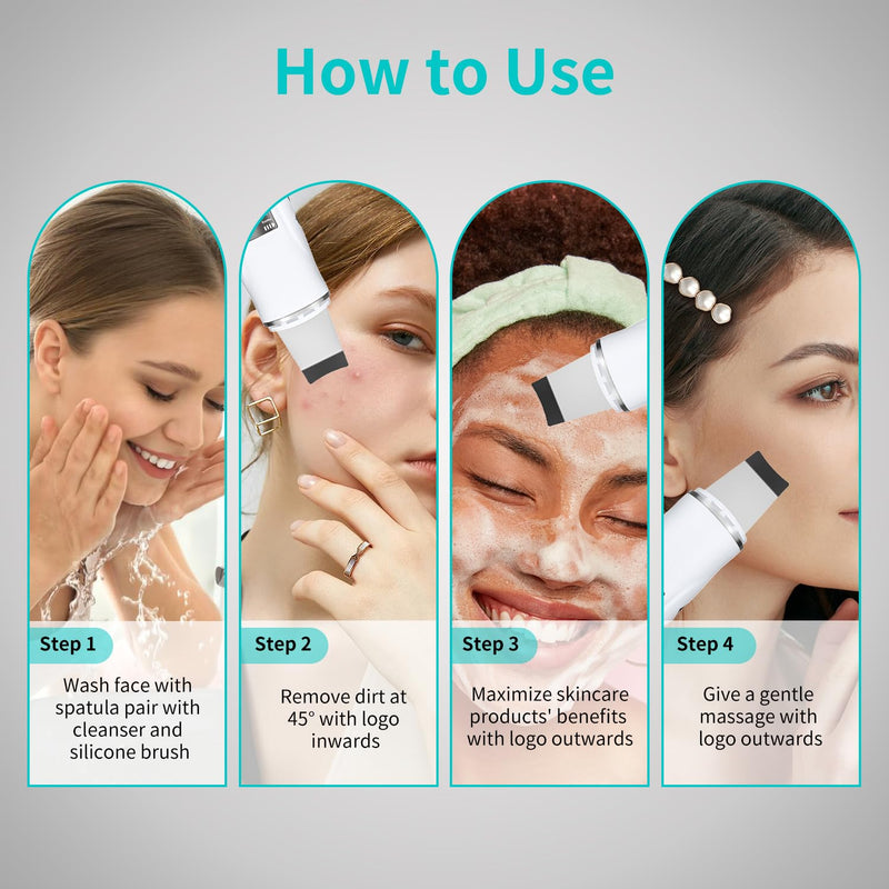 Face Scrubber Skin Spatula - Blackhead Remover Deep Cleansing Tool for Pore Extraction, 4-in-1 Fast Charging Dock Blackhead Remover Face Spatula for Facial Skincare Women Gift (White) White