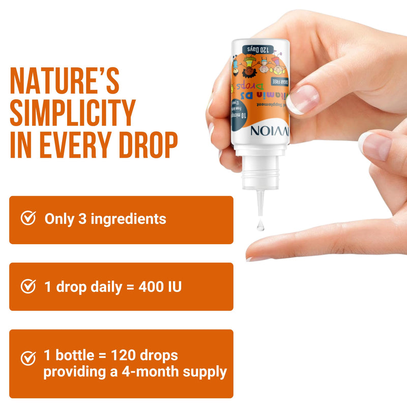 Vegan D3 Drops - 10 UG 120 Drops- Daily 400 IU D3 Supplement for Infant and Young Children (Pack of 2)