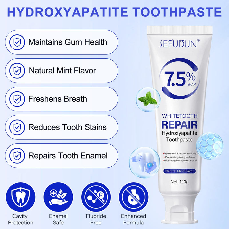 Hydroxyapatite Toothpaste 7.5% - Enamel Repair & Remineralization, Fluoride-Free for Sensitive Teeth, Fresh Breath - Natural Mint Flavor Nano Hydroxyapatite Toothpaste for Adults & Kids, 120g 2