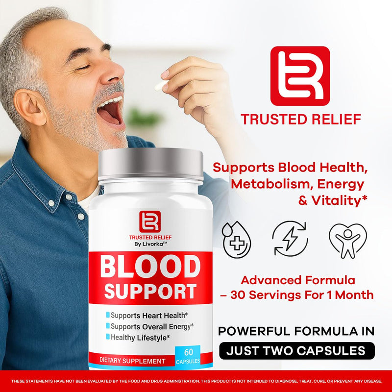 (2 Pack) Trusted Relief Blood Support Capsules - Official TrustedRelief Blood Support Vitamin Pills, Natural Trusted Relief Advanced Premium Formula Wellness & Overal Health, 120 Capsules For 2 Months