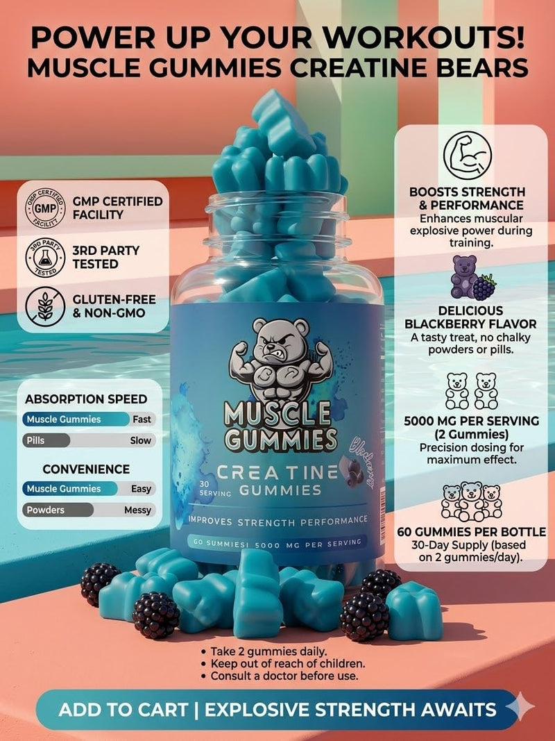 Creatine Gummies 5000mg – Daily Creatine Supplement for Strength, Muscle Growth & Gym Performance – Easy-to-Take Creatine Chews – 30 Day Supply 60 count (Pack of 1)