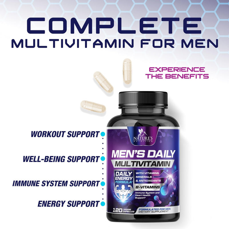 Multivitamin for Men - Once Daily Mens Multivitamins - Comprehensive Multi-Vitamin with Optimal Vitamin Bioavailability - Essential Vitamins A, C, D, E, & Zinc Formula - Bottled in USA - 120 Capsules 120 Count (Pack of 1)