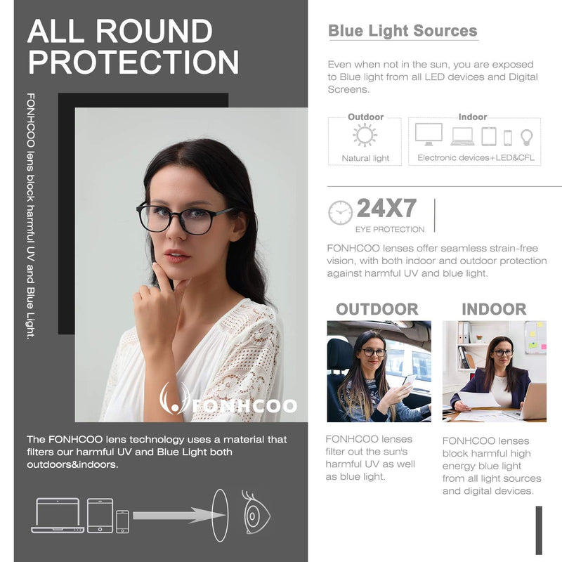 [Australia] - FONHCOO Blue Light Filter Glasses Women's TR90 Blue Light Glasses without Prescription, Super Light Anti-Fatigue Computer Glasses Gaming Safety Glasses (Black) Black 