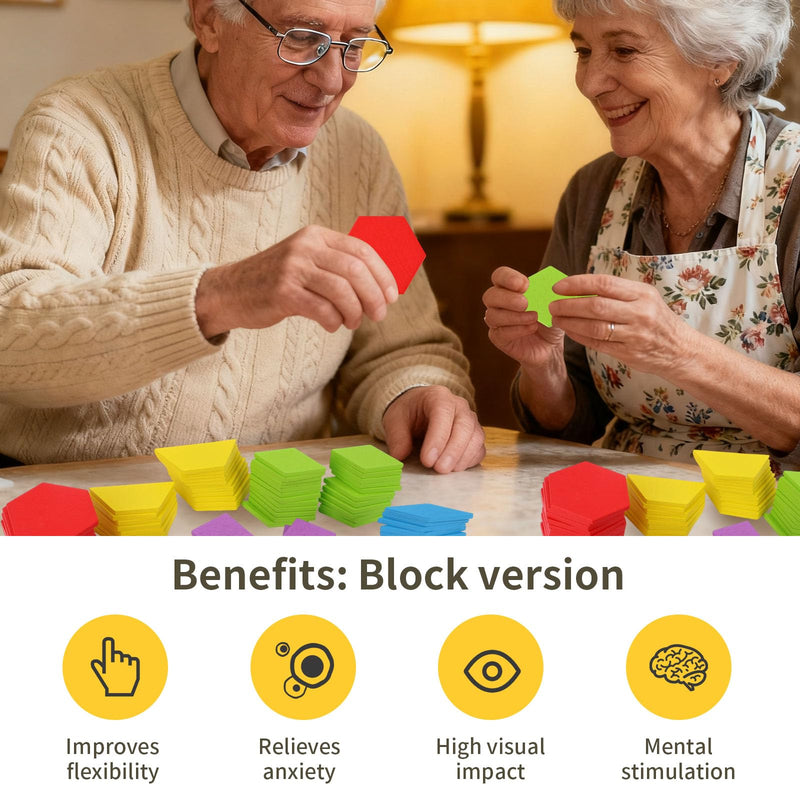 Memory Activities for Seniors & Kids, Wooden Tiles Pattern Blocks Matching Puzzle Game for Elderly Adults, Tangram Puzzles Cognitive Products Visual Stimulation Gift