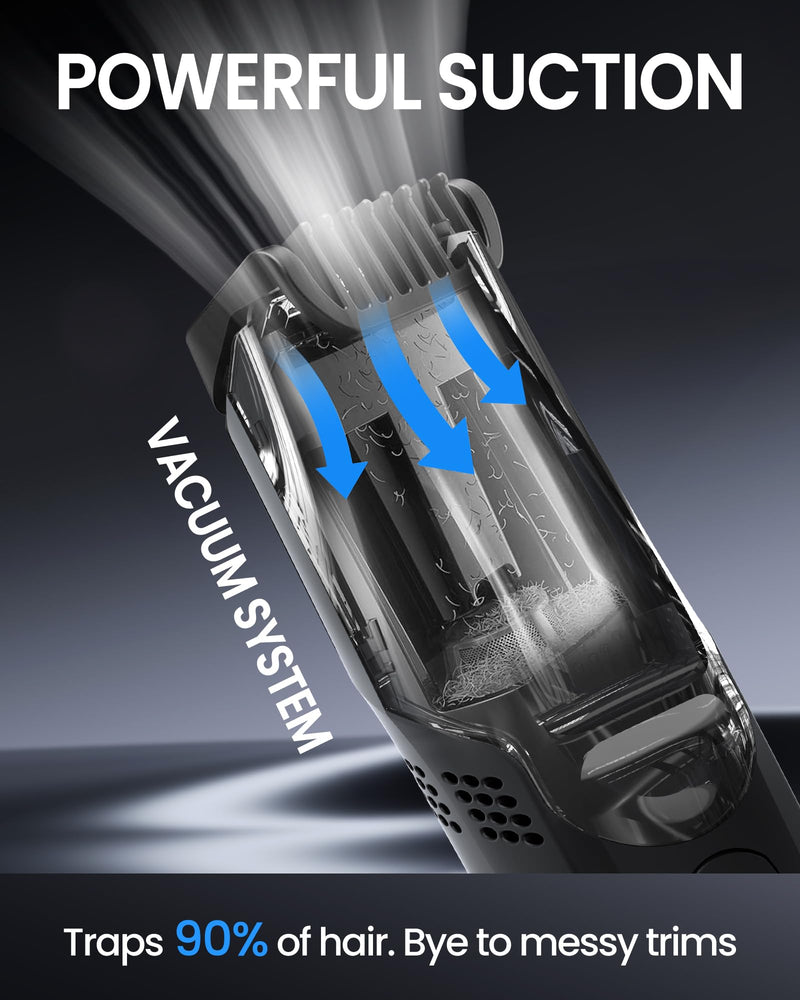 [Australia] - FERRISA Vacuum Beard Trimmer for Men, Rechargeable Mustache Trimmer for Men with Adjustable Length Comb, Cordless Electric Mens Beard Trimmer with Built-in Vacuum for Mustache, Sideburns Black 